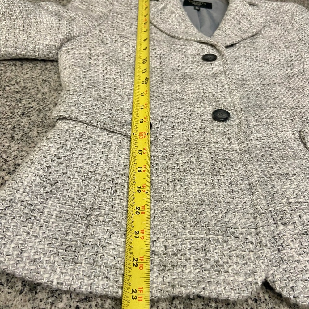 TALBOTS-Cotton Blend Grey White Silver Threads Tweed Coat Womens Petite 8P - Picture 13 of 17